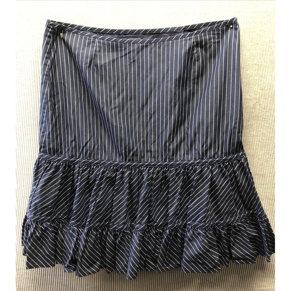 American Living Skirt Womens 10 Blue White Ruffle Tiered Preppy Coastal Career